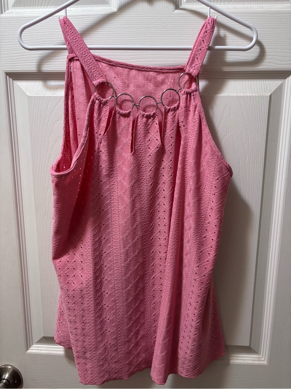 SHEIN Pink Eyelet Tank with Ring Accent